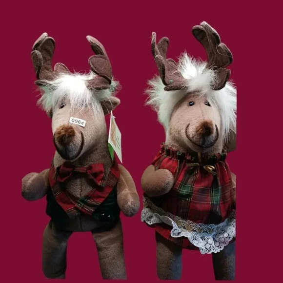 The reindeer people vtg christmas moose plush musical doll set of 2 boy/girl - Picture 10 of 11